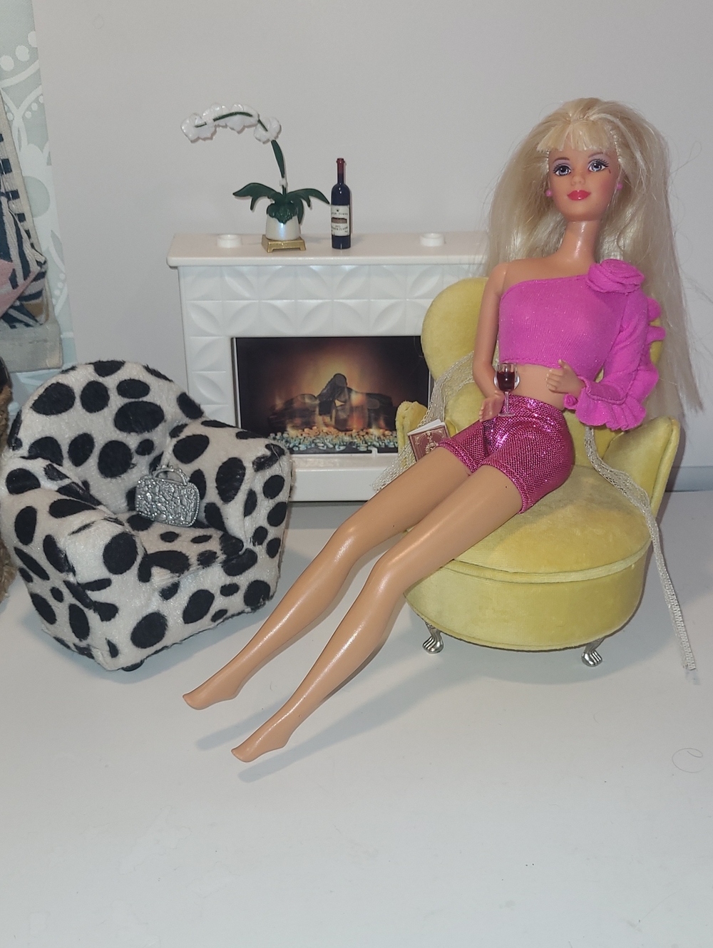 Barbie Hot Pink One-Shoulder Ruffle Bandeau with Magenta Sequin Shorts